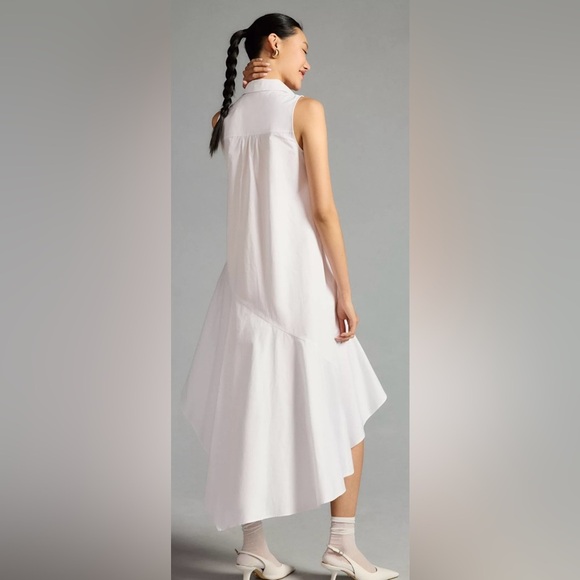 Anthropologie Sleeveless Buttondown Asymmetrical Ruffle Hem Dress - Picture 2 of 10